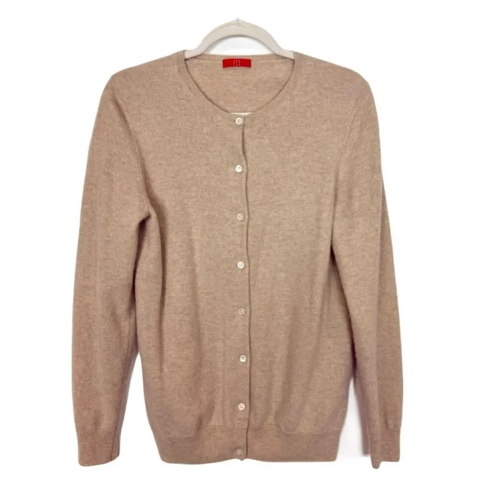 JENNIE LIU Women's 100% Cashmere Button Long Sleeve Crewneck Cardigan Sweater Oa